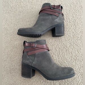 Sam Edelman Grey Suede Bootie with Brown Strap